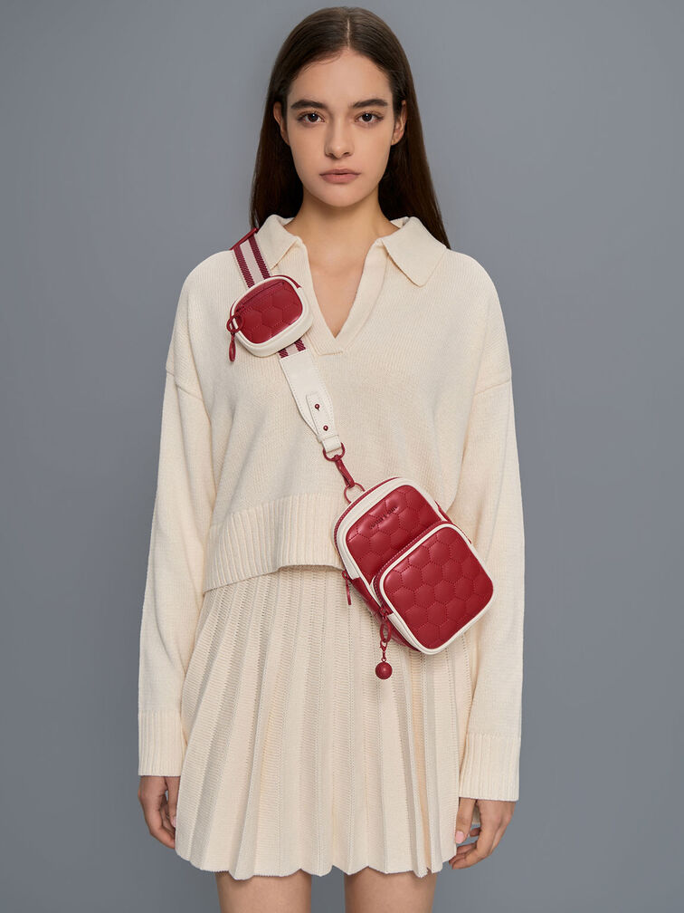 Textured Elongated Crossbody Bag, Red, hi-res