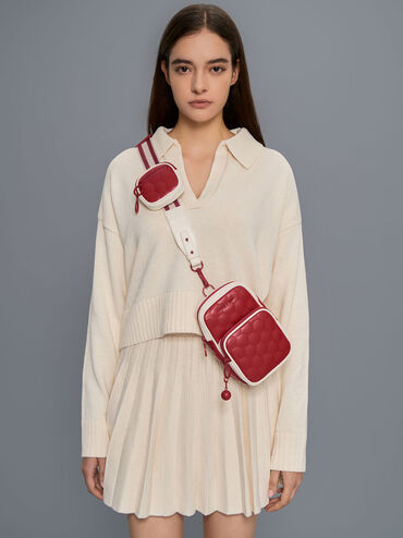 Textured Elongated Crossbody Bag, Red, hi-res
