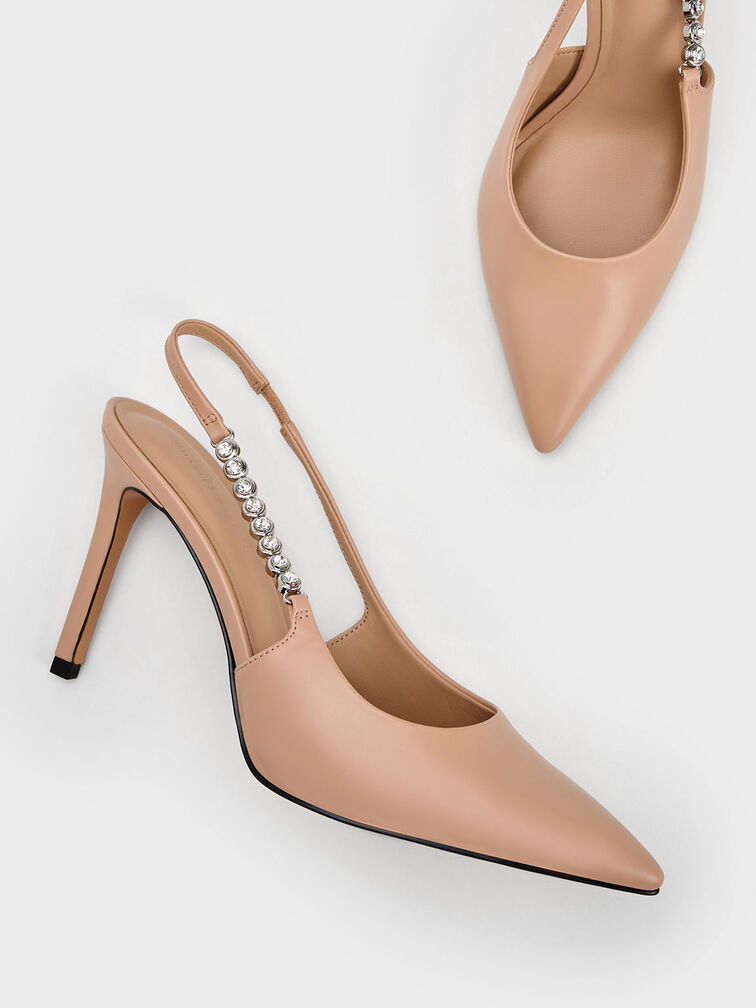 Gem-Strap Slingback Pumps, Nude, hi-res