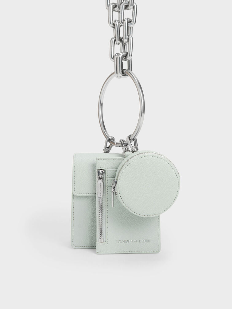 Chain Strap Ring-Detail Mini Bag, Light Green, hi-res