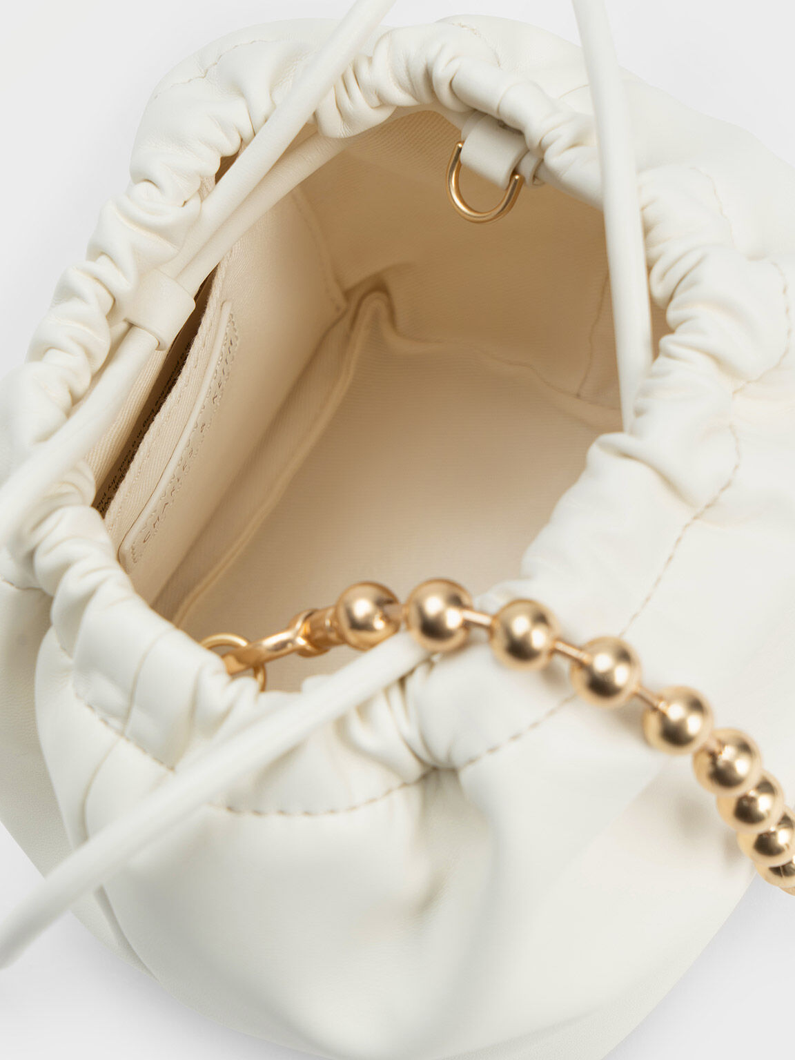 Aldora Beaded Handle Bucket Bag, White, hi-res