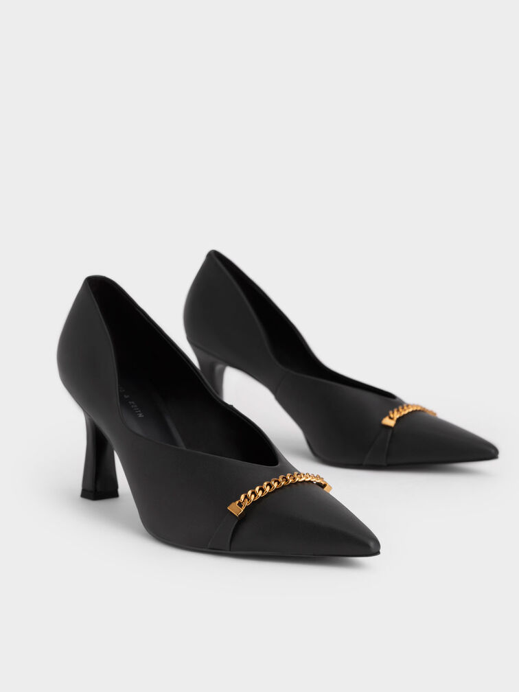 Chain Link D'Orsay Pumps, Black, hi-res