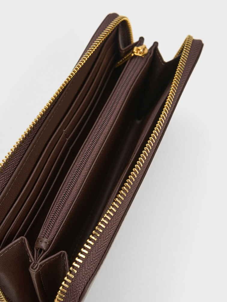 Zip-Around Long Wallet, Brown, hi-res