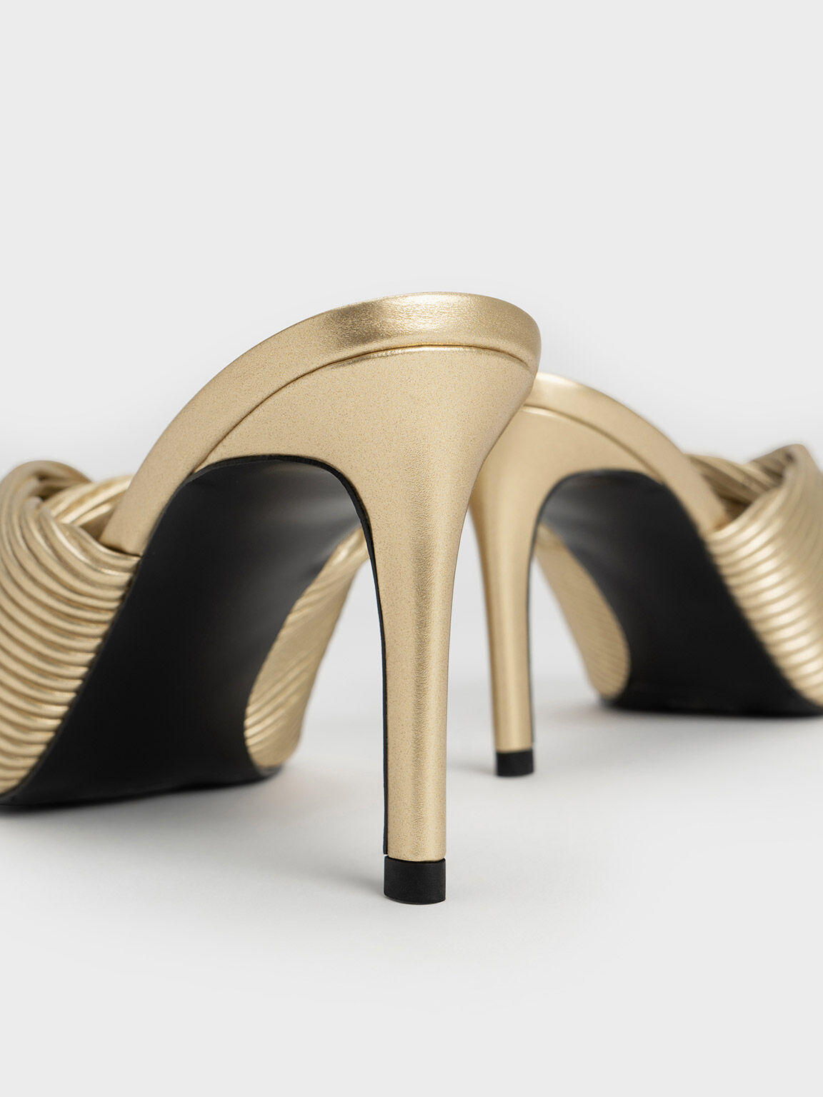 Pleated Wrap Heeled Mules, Gold, hi-res