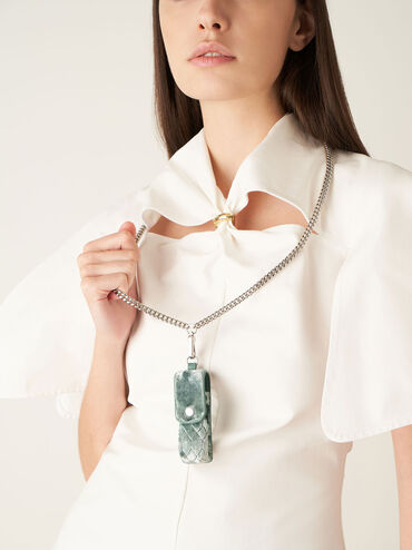Holly Chain-Strap Velvet Mini Pouch, Sage Green, hi-res