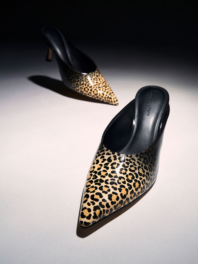 Patent Leopard Print Spool Heel Mules, Multi, hi-res