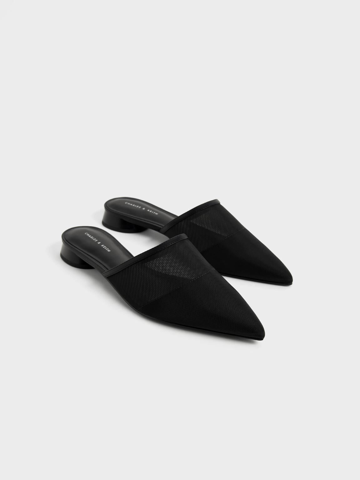 Black Mesh Pointed Toe Flat Mules CHARLES KEITH SA