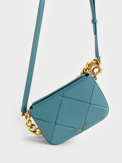 Mini Danika Chunky Chain Padded Bag, Teal, hi-res