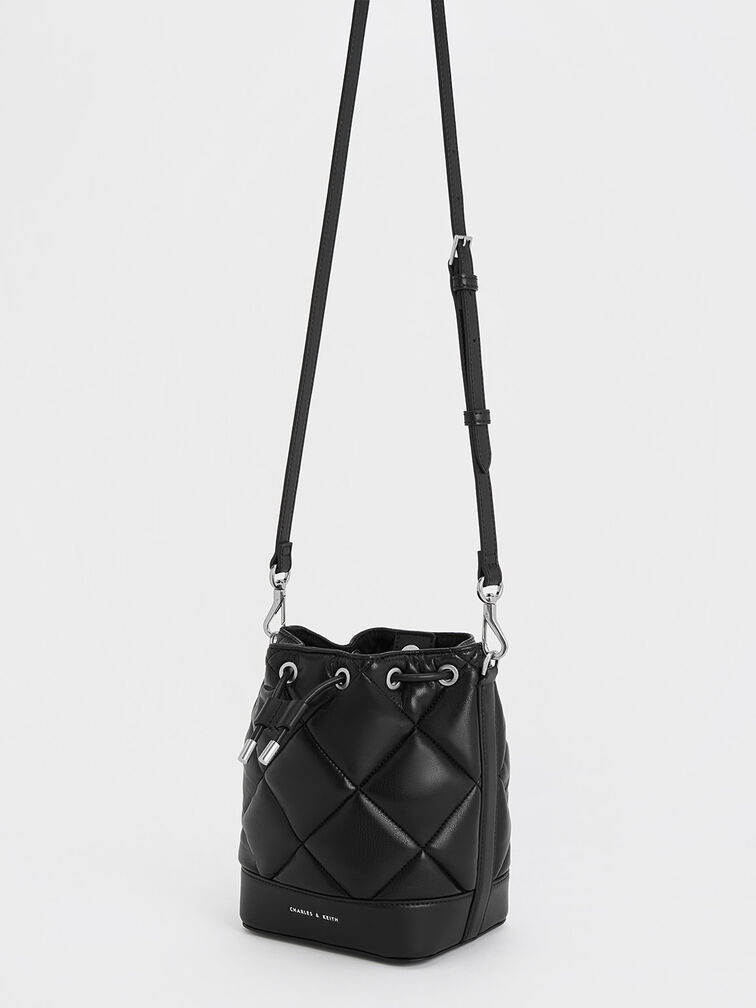 Lin Quilted Bucket Bag, Noir, hi-res