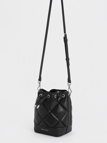 Lin Quilted Bucket Bag, Noir, hi-res
