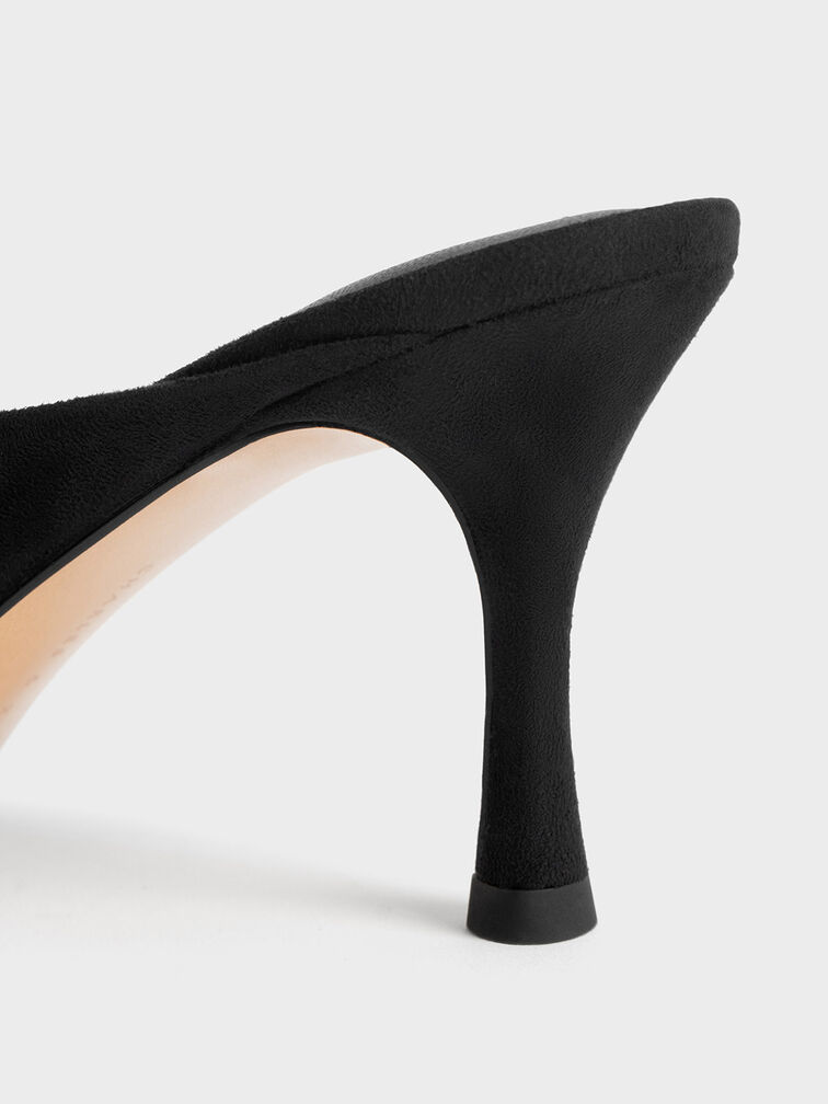 Textured Spool Heel Mules, Black, hi-res