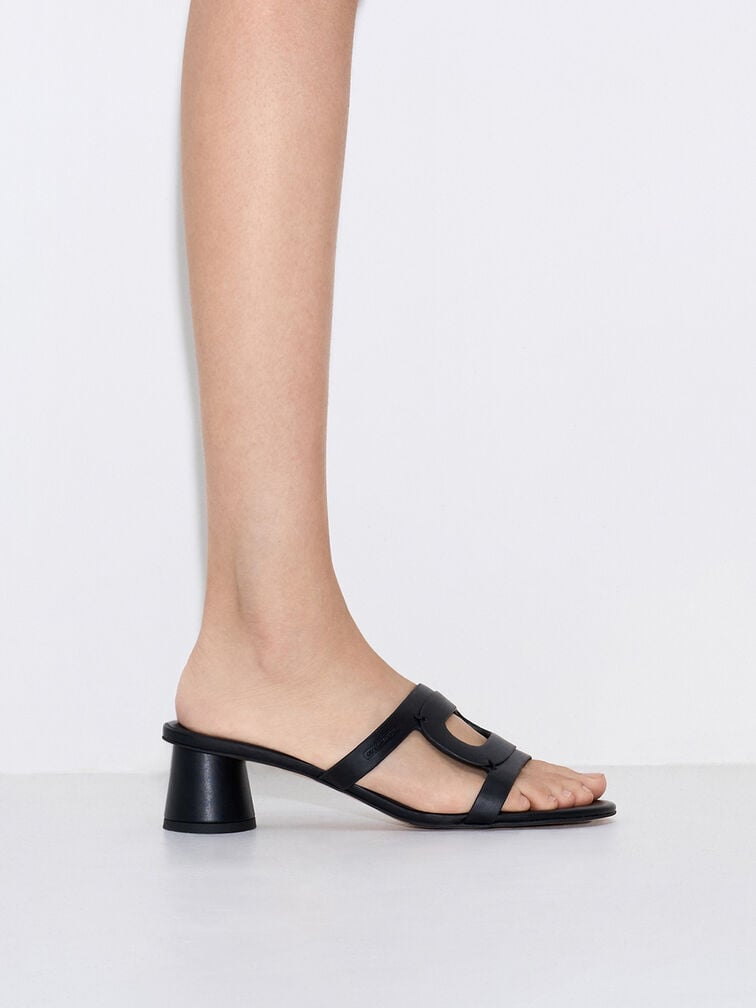 Easley Cut-Out Cylinder-Heel Mules, Black, hi-res