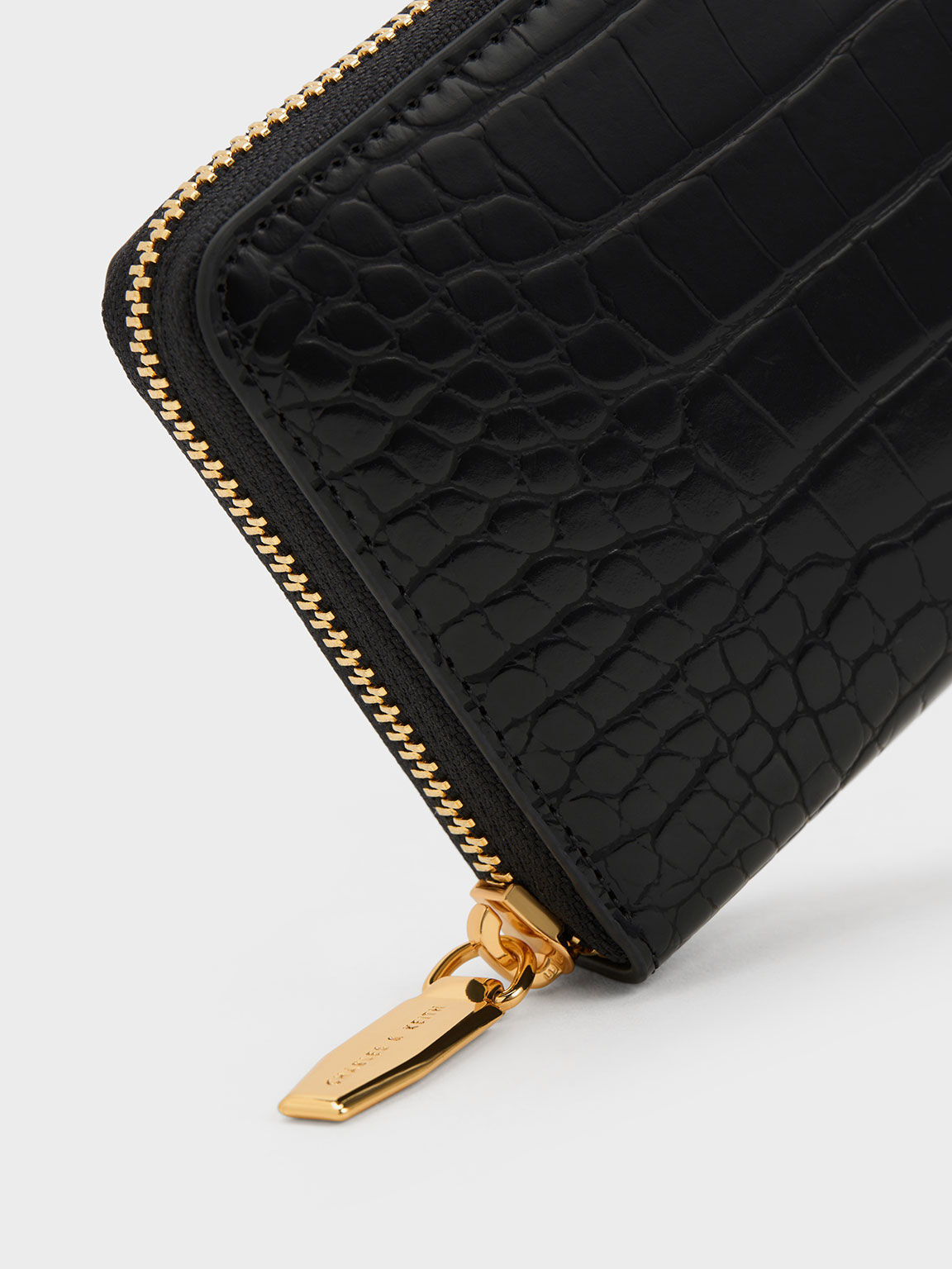 Black Croc-Embossed Zip-Around Long Wallet - CHARLES & KEITH SA