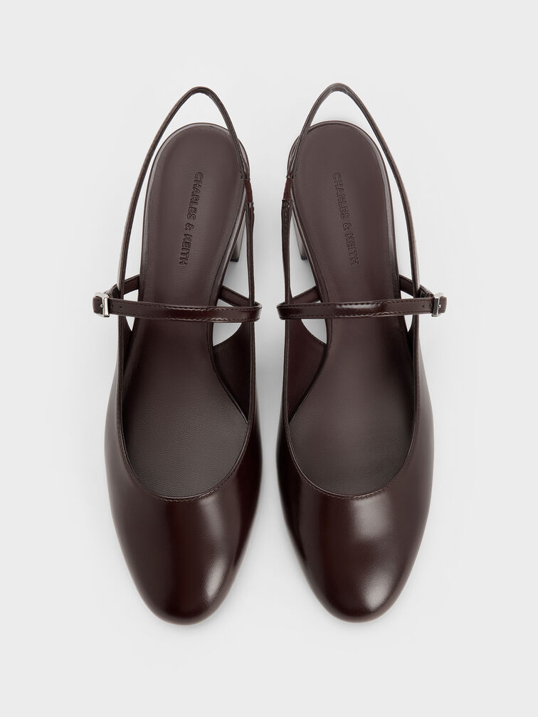 Block-Heel Slingback Mary Jane Pumps, Burgundy, hi-res