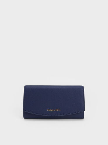 Curved Flap Long Wallet, Navy, hi-res
