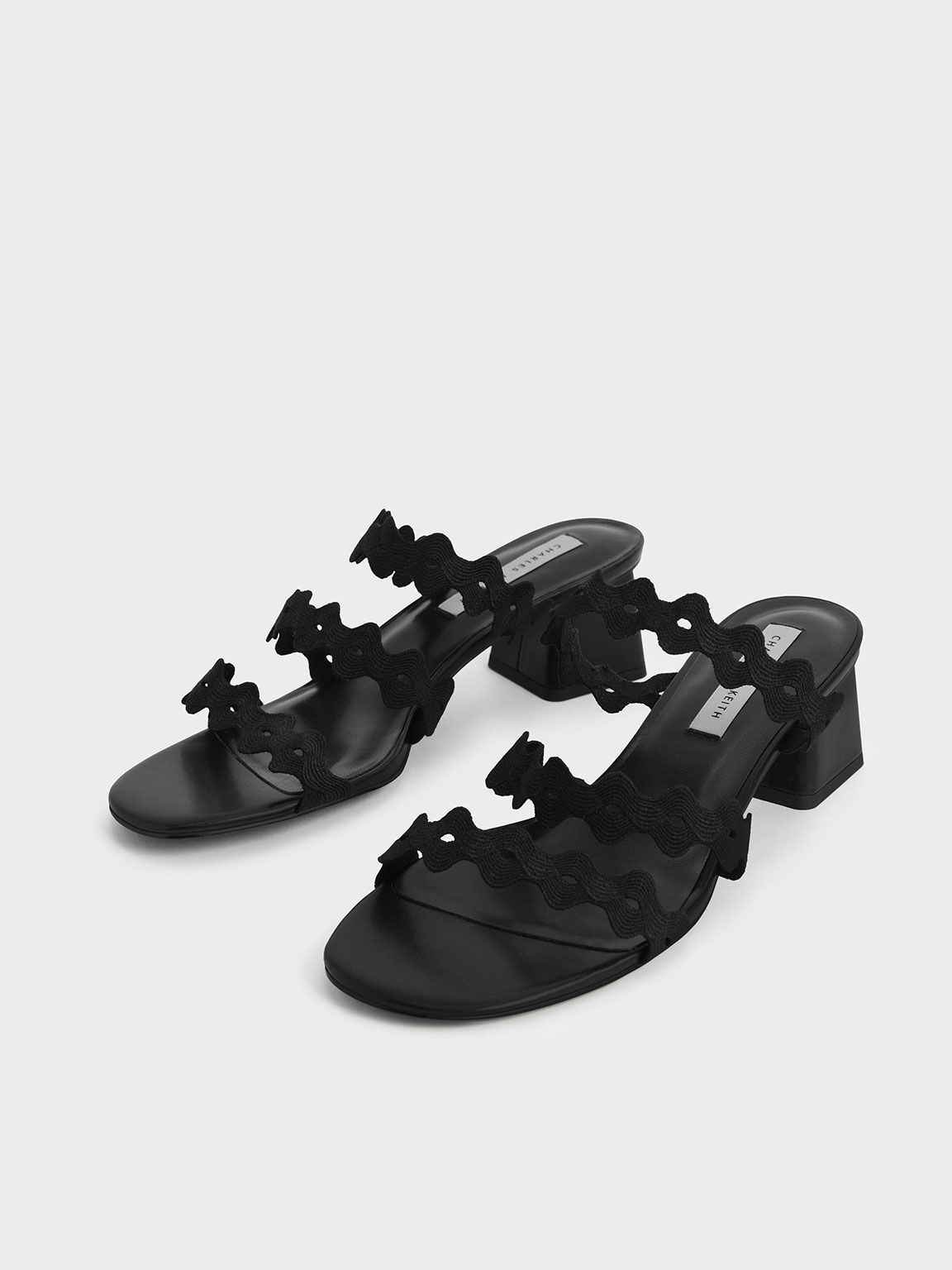 Grosgrain Scallop Mules, Black, hi-res