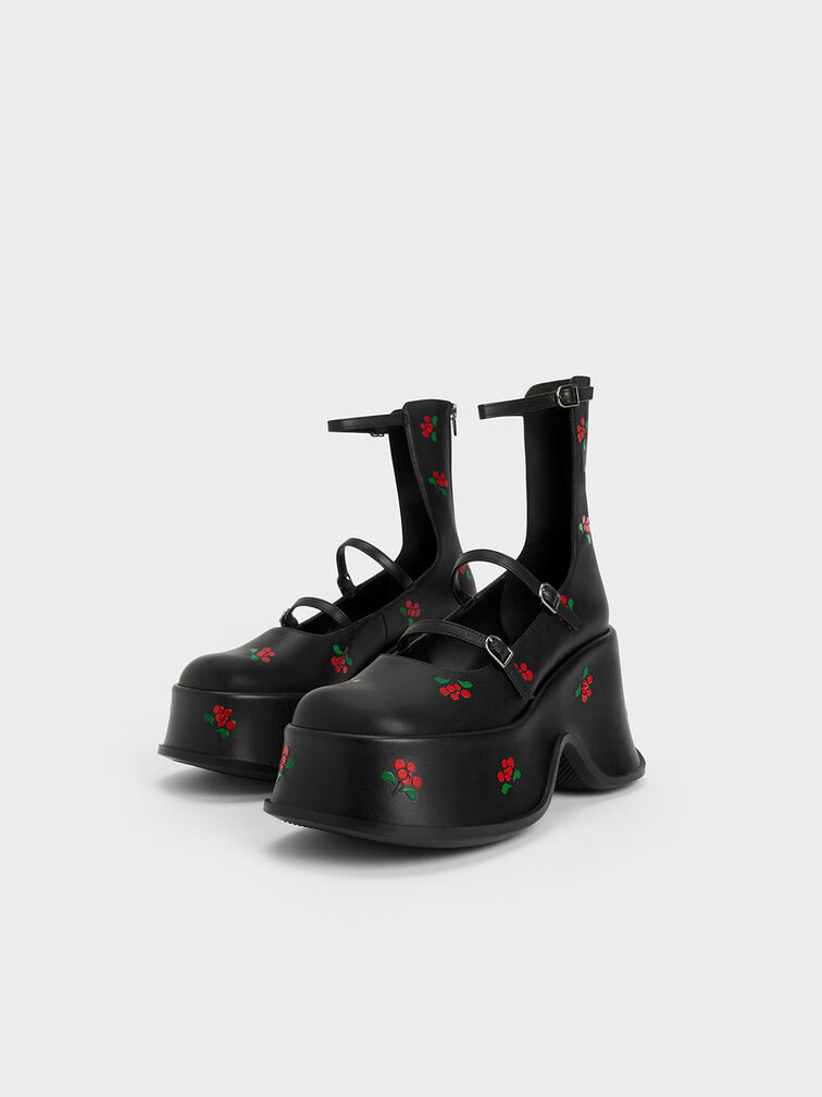 Carlisle Platform Mary Janes, Black Textured, hi-res