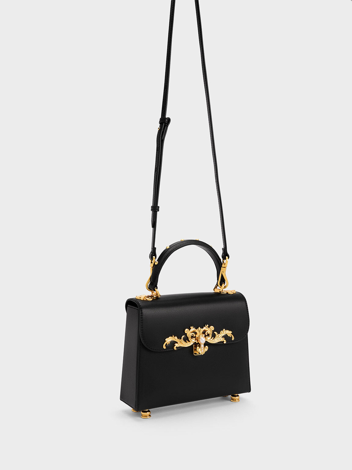 Merial Metallic Accent Top Handle Bag, Black, hi-res
