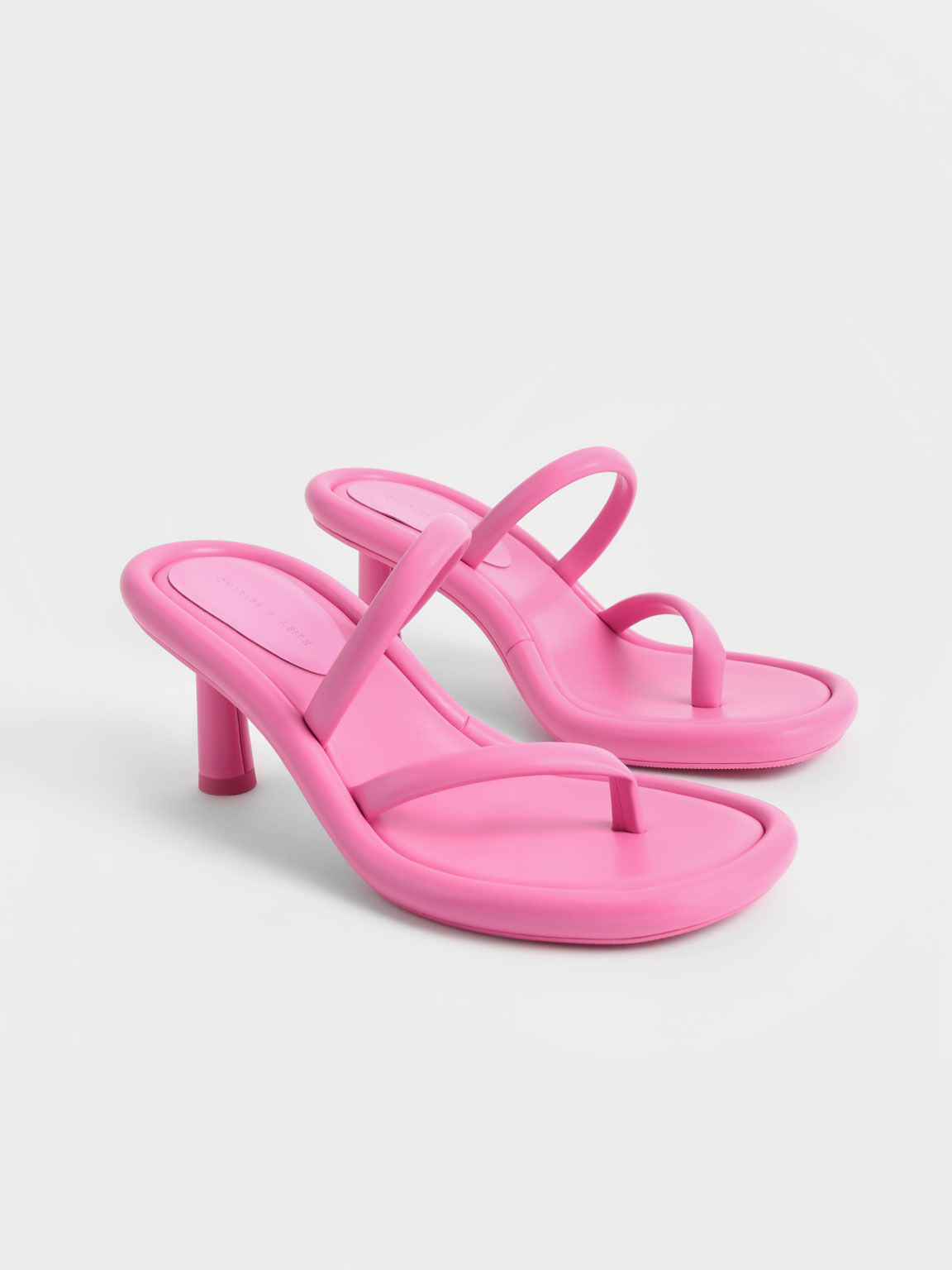 Tubular Heeled Thong Sandals, Pink, hi-res