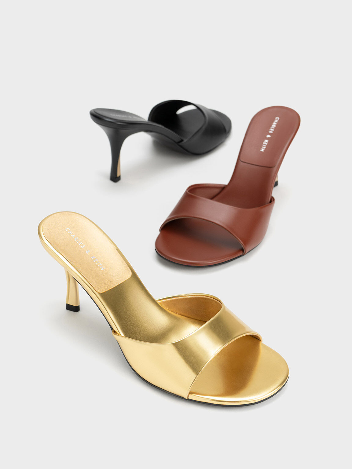 Round-Toe Sculptural Heel Mules, Black, hi-res