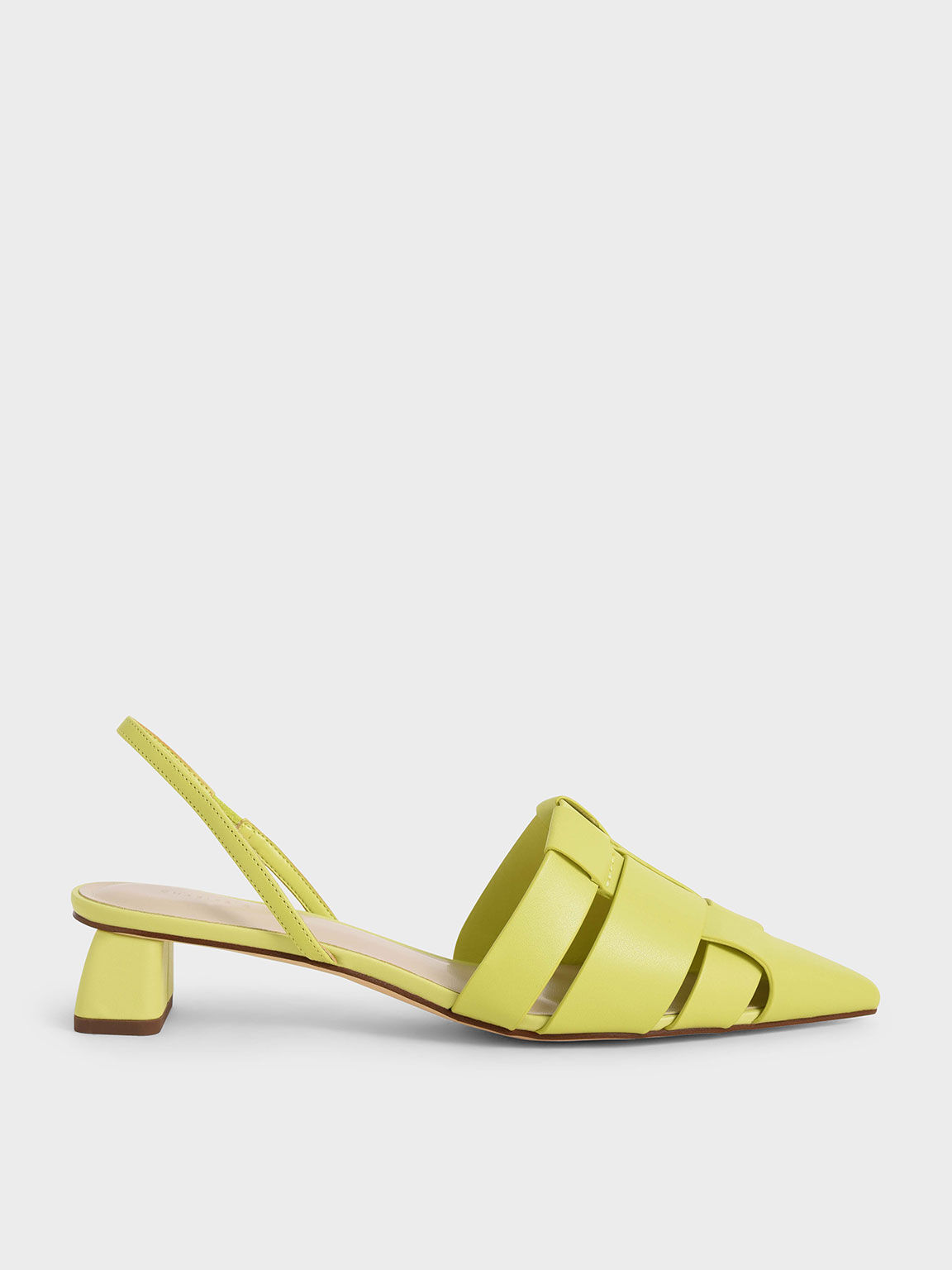Woven Slingback Pumps, Lime, hi-res