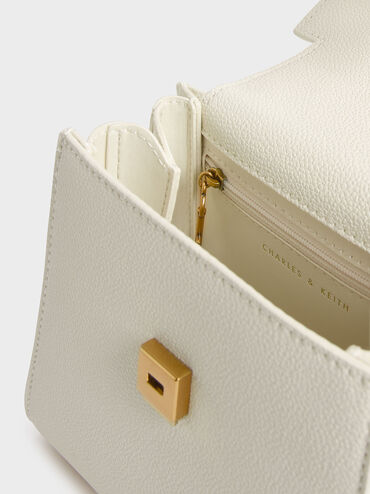 حقيبة بتصميم هندسي مزودة بسلسلة ومقبض علوي, كريم, hi-res