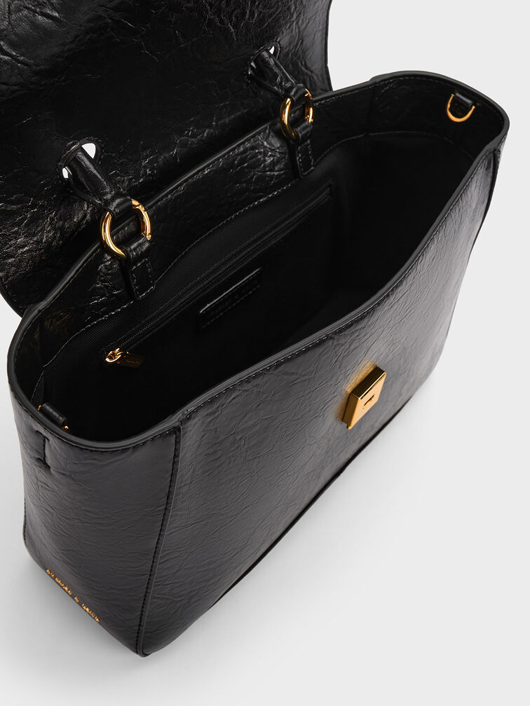 حقيبة المقبض العلوية المغطى بأرلي وشاح, أسود, hi-res