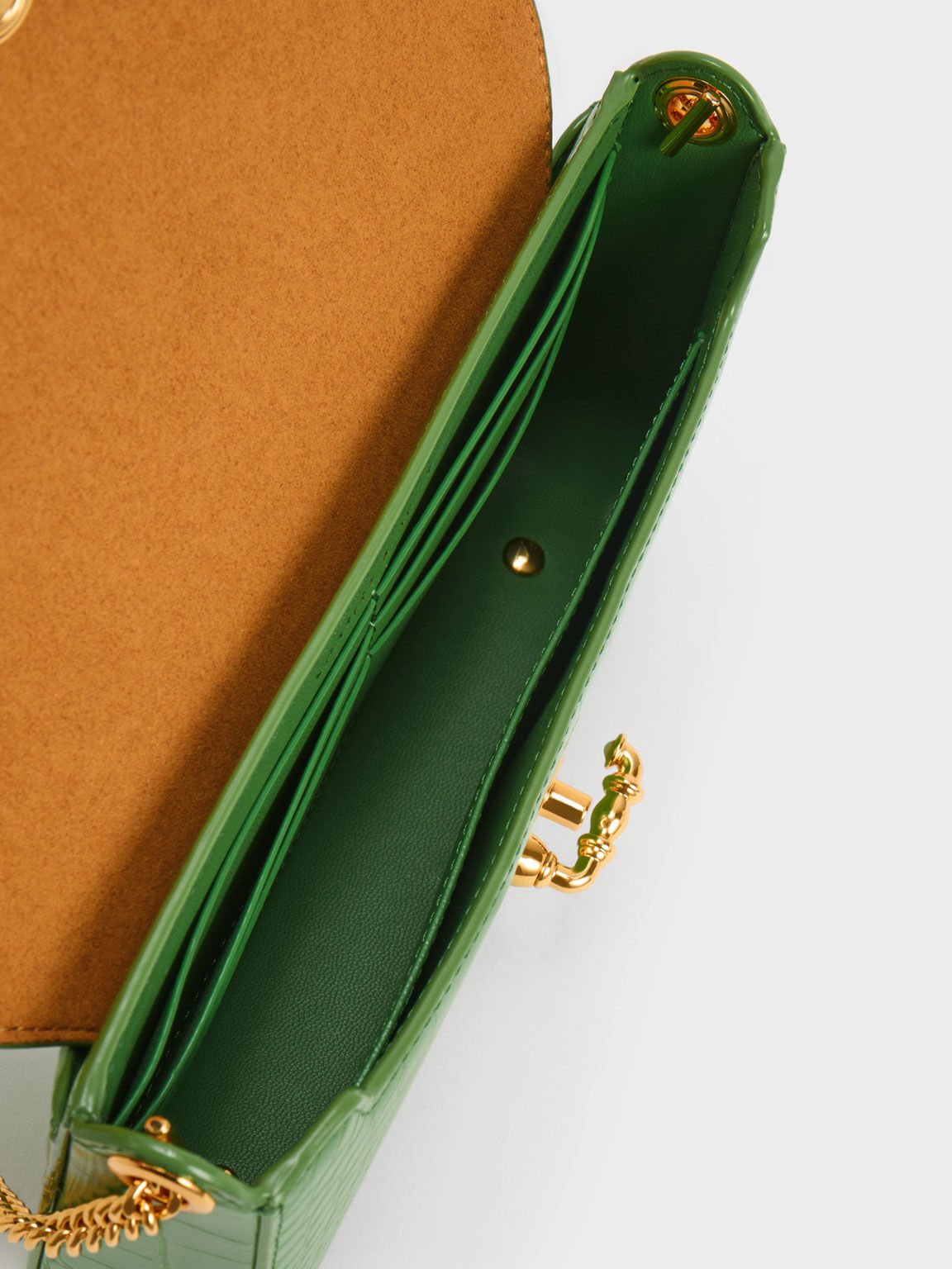 Meriah Croc-Embossed Clutch, Green, hi-res