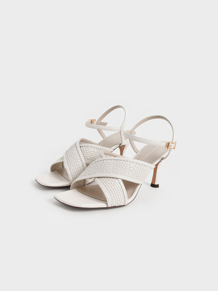 Woven Crossover Slingback Sandals, Cream, hi-res