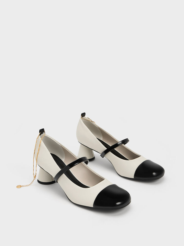 Delicate Chain-Link Mary Jane Pumps, Chalk, hi-res