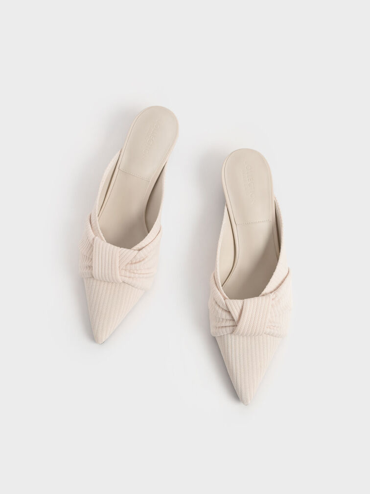 Recycled Polyester Ruched Knotted Mules, Beige, hi-res
