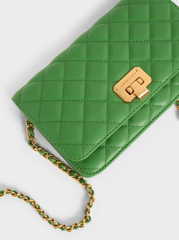 حقيبة كلاتش مبطنة مع قفل كبس, لون أخضر, hi-res