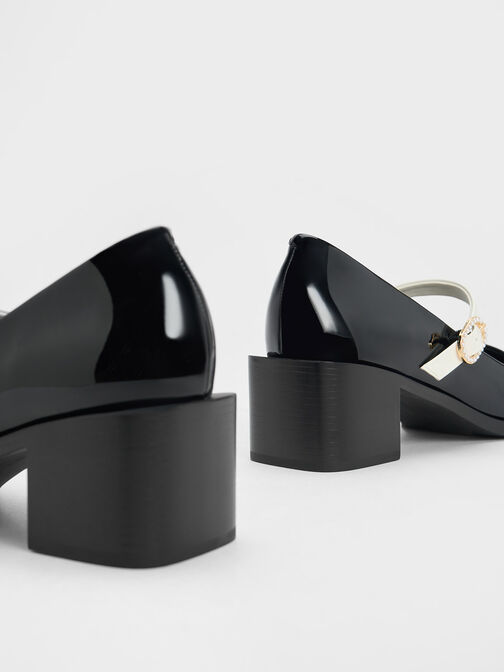 حذاء ماري جينز ثنائي اللون بإبزيم مزين ببلورات, Black Patent, hi-res