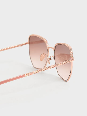 Recycled Acetate Braided Butterfly Sunglasses, Rose Gold, hi-res