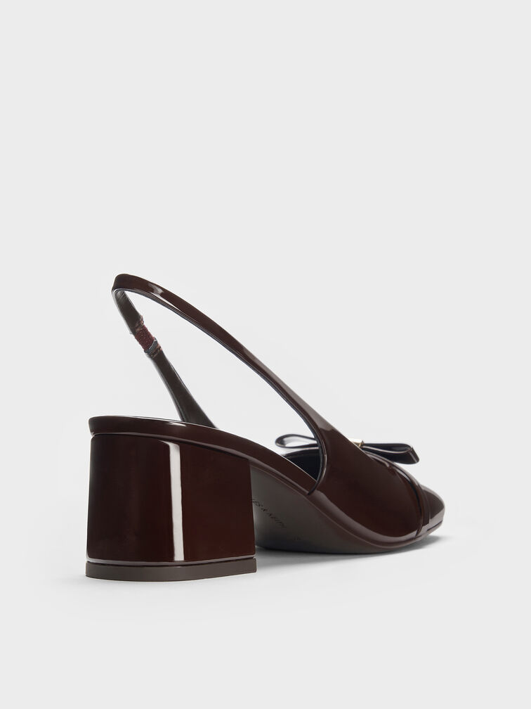 Dorian Patent Bow Block-Heel Slingback Pumps, Dark Brown, hi-res