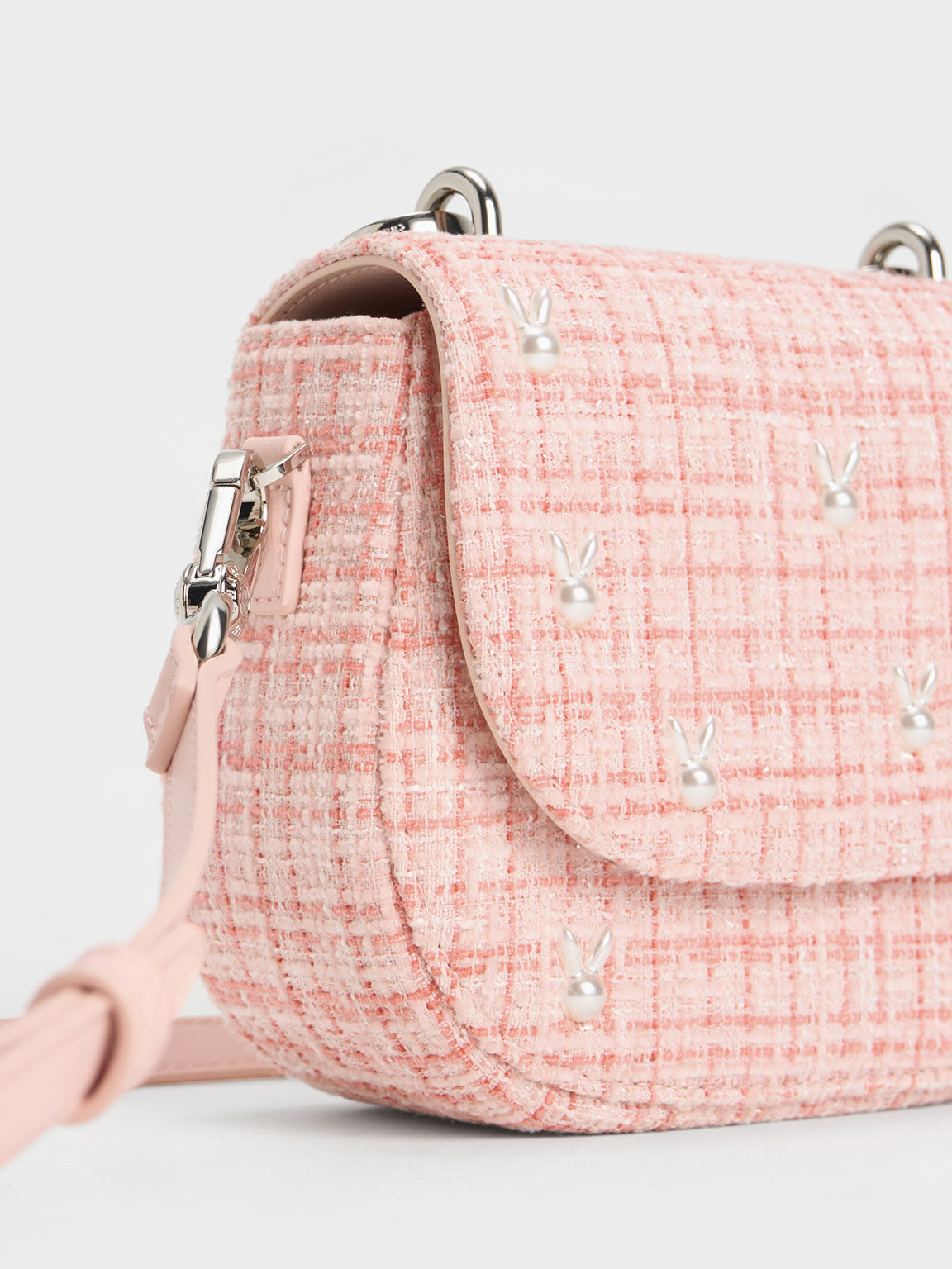 Bunny Tweed Beaded Handle Bag, Pink, hi-res