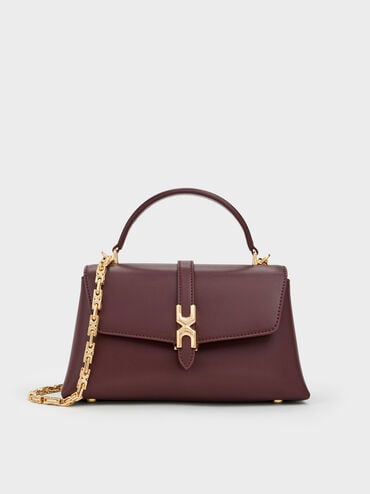 Adalyn Metallic-Buckle Chain-Strap Top Handle Bag, Wineberry Red, hi-res