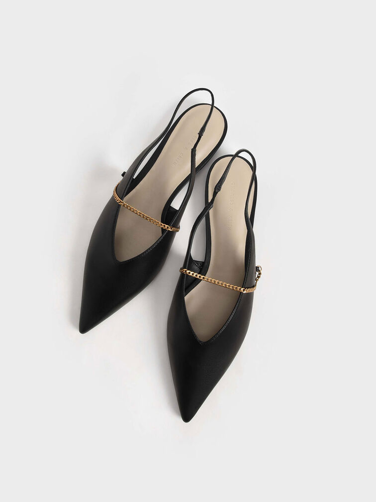 Chain-Link Slingback Ballerina Flats, Black, hi-res