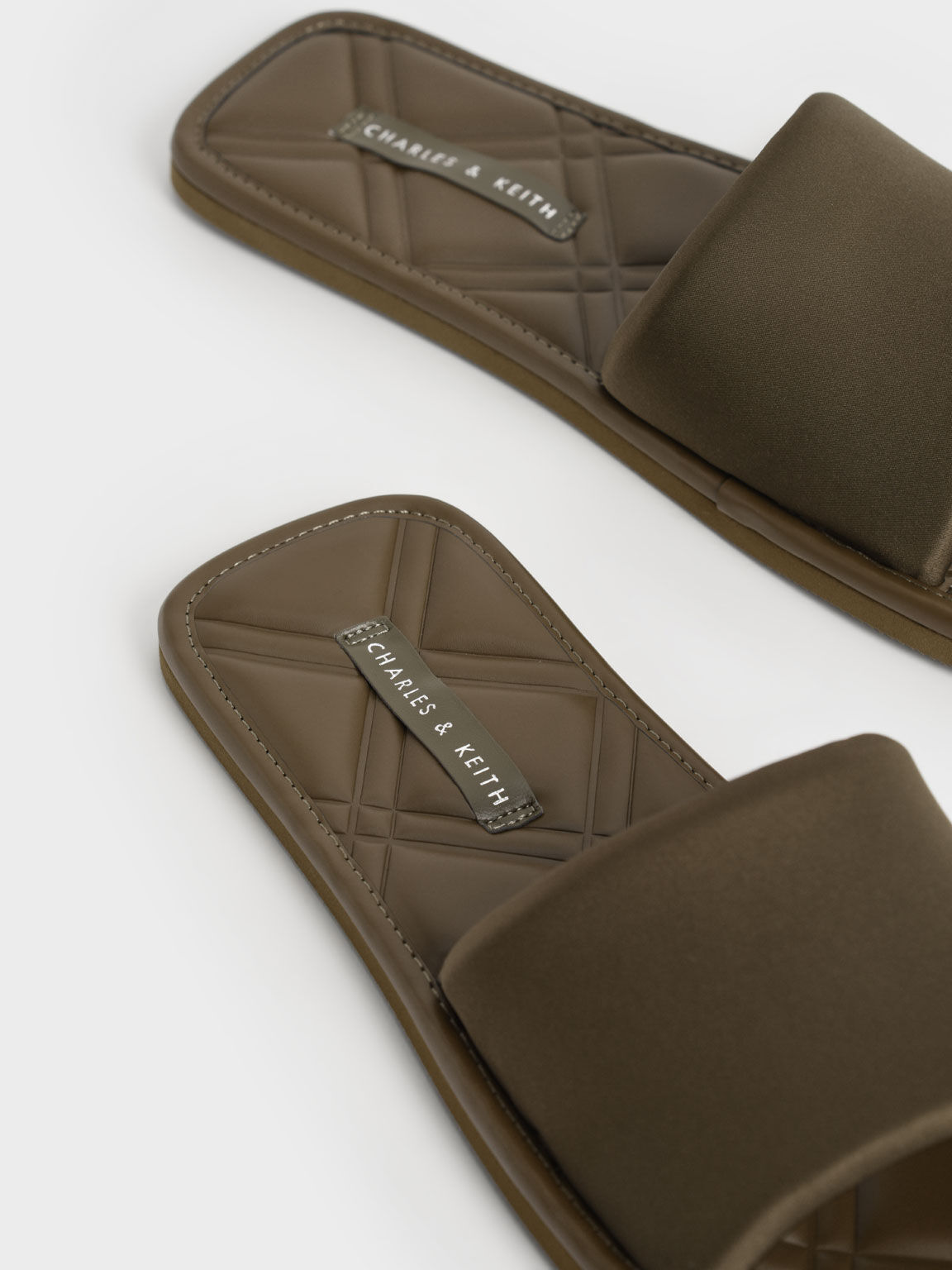 Satin Padded Slides, Olive, hi-res