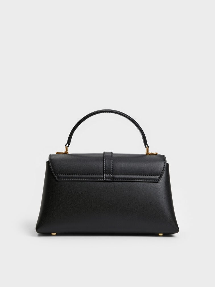 Adalyn Metallic-Buckle Chain-Strap Top Handle Bag, Black, hi-res
