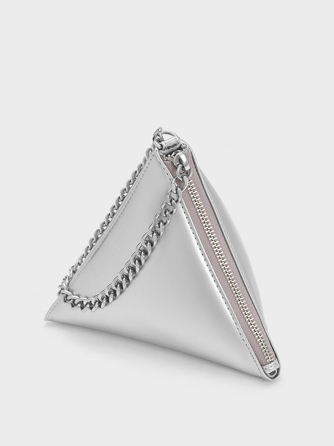 Hera Metallic Pyramid Clutch, Silver, hi-res