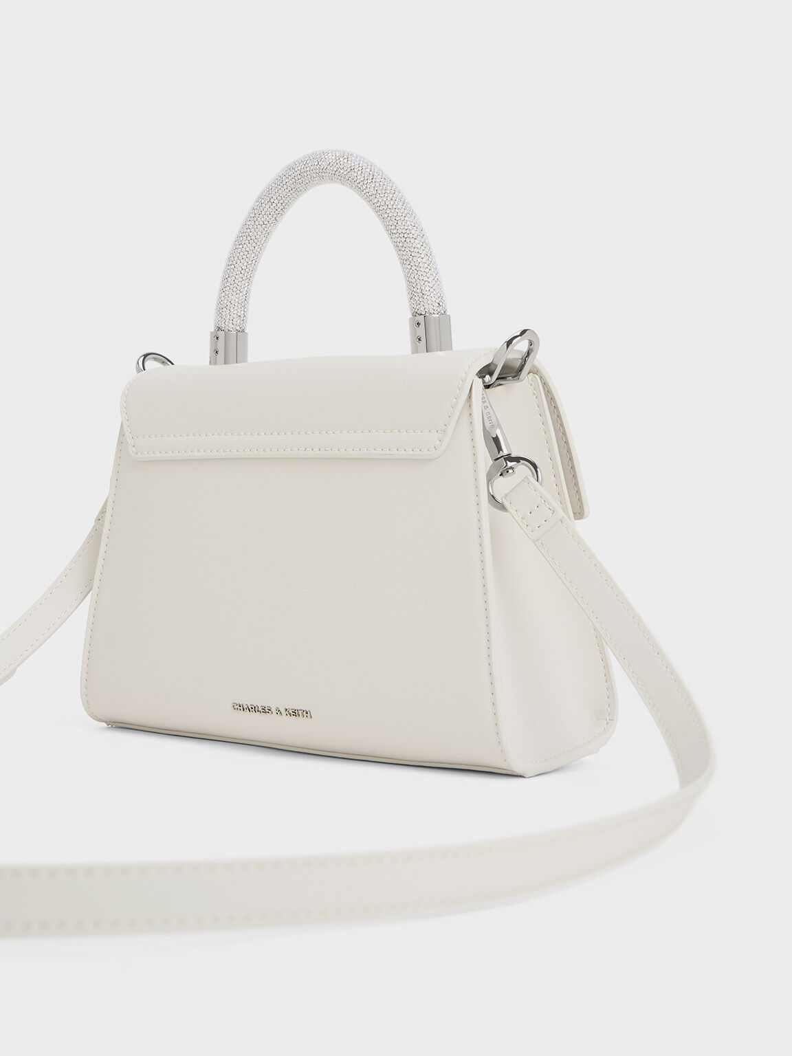 White Trapeze Crystal-Embellished Top Handle Bag - CHARLES White Trapeze Crystal-Embellished Top Handle Bag - CHARLES
