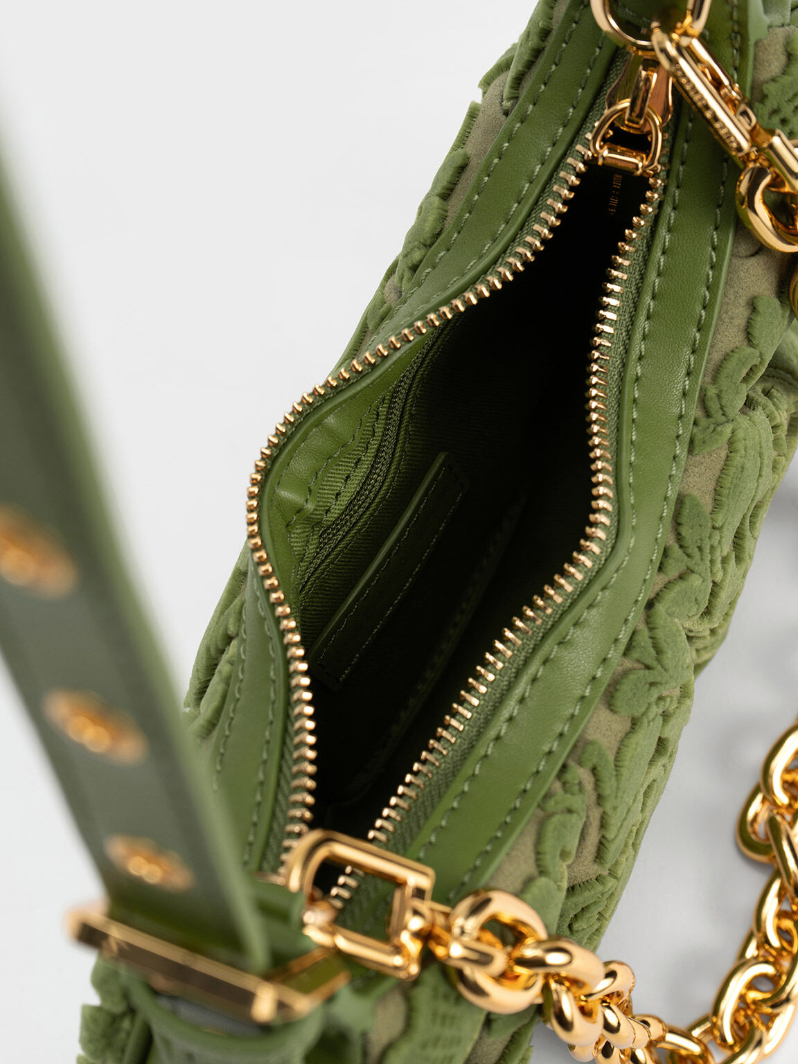 Duo Floral Textured Ruched Shoulder Bag, Pistachio, hi-res