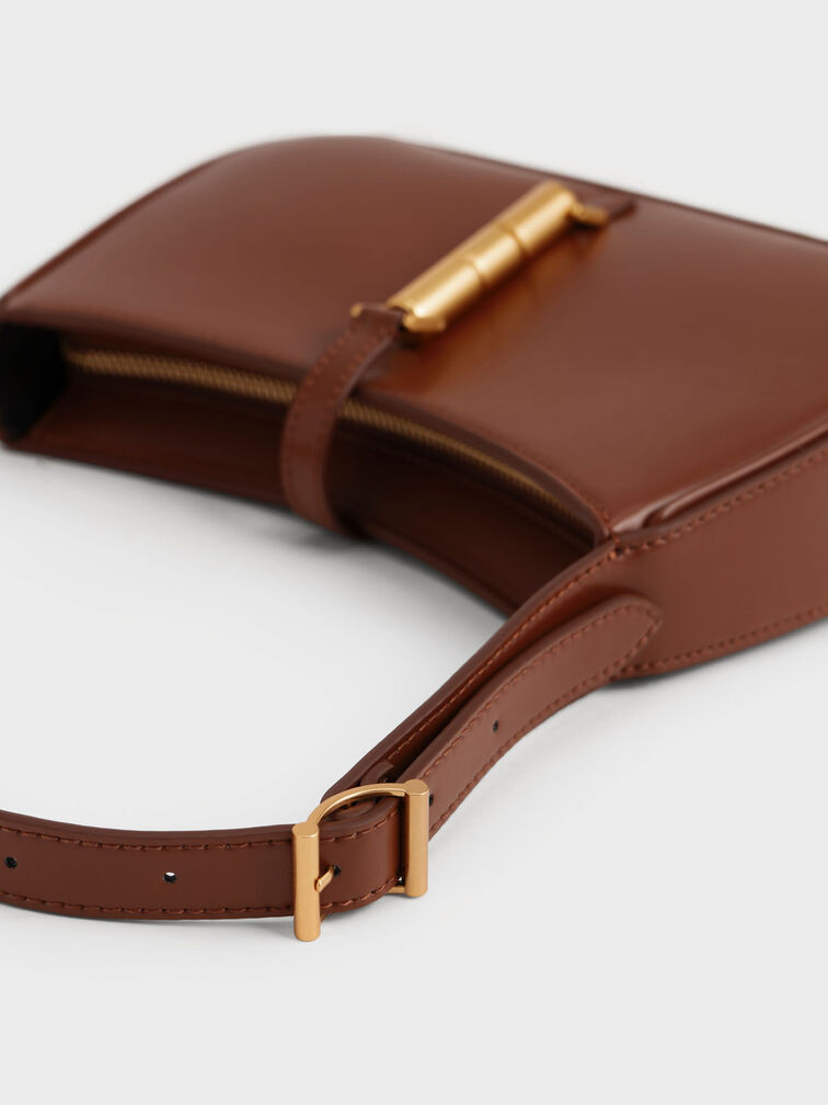 Cesia Metallic Accent Shoulder Bag, Brown, hi-res