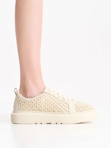 Fable Crochet & Leather Sneakers, Chalk, hi-res