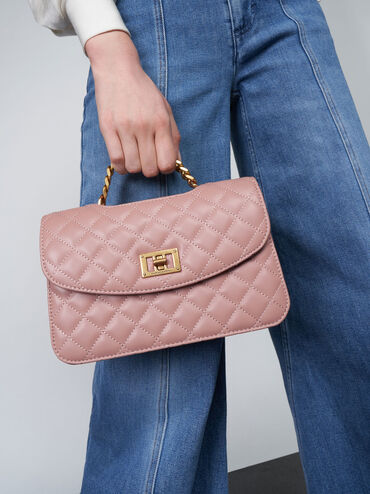 Quilted Chain Bag, Blush, hi-res
