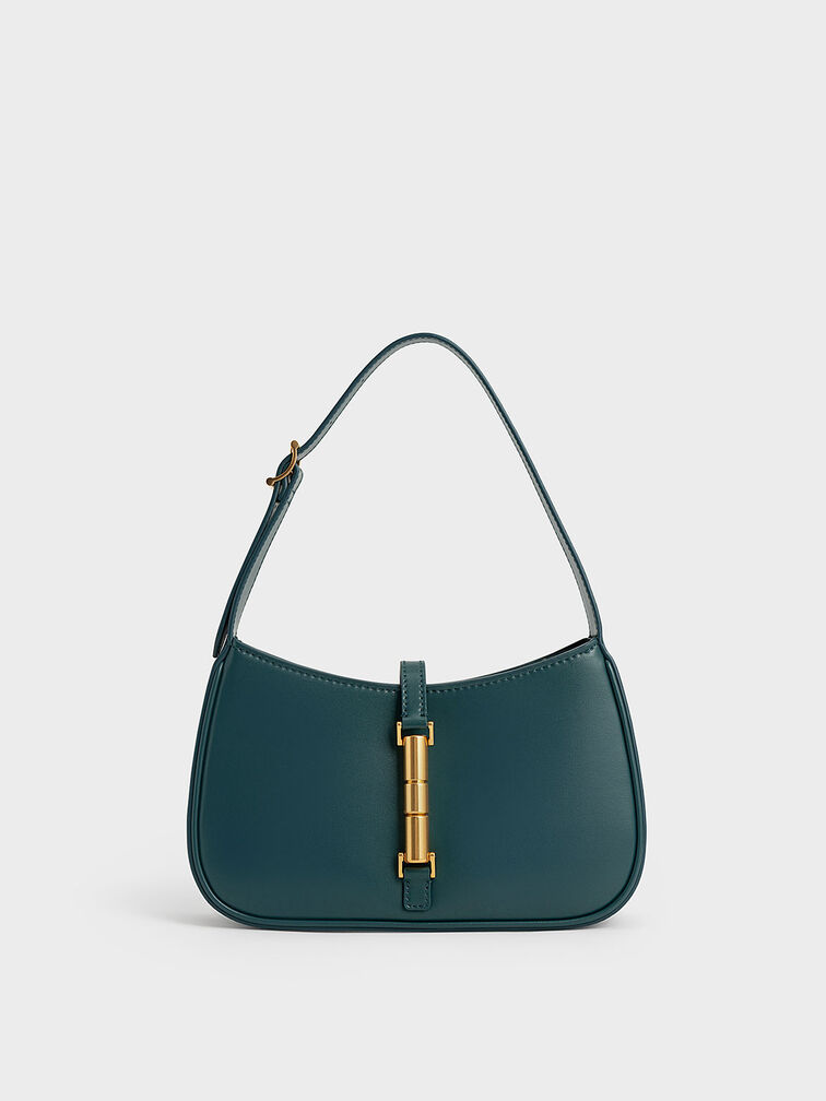 حقيبة كتف "سيزيا" مع حلية معدنية, لون أخضر, hi-res