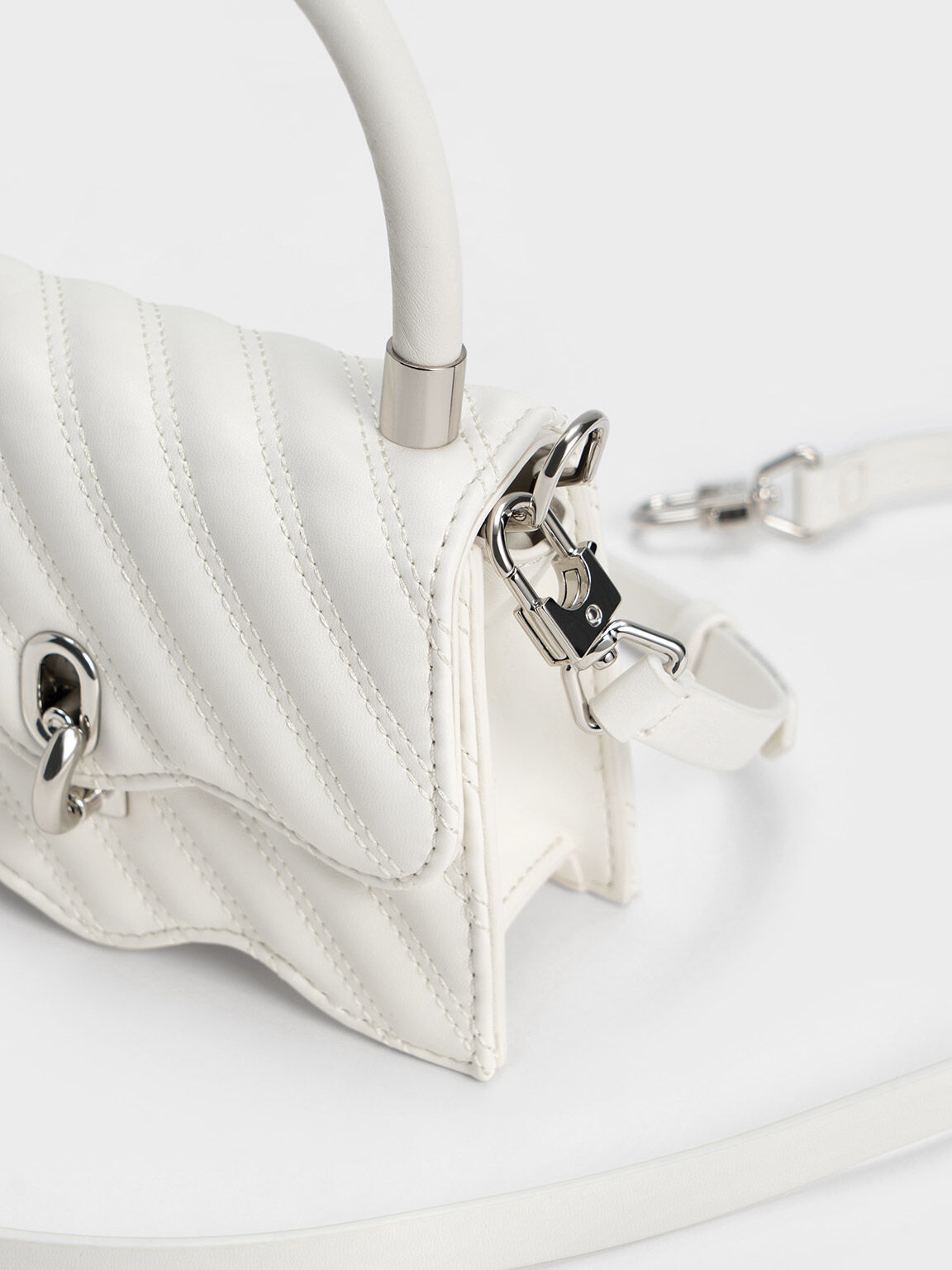Freja Wavy Quilted Top Handle Bag, White, hi-res