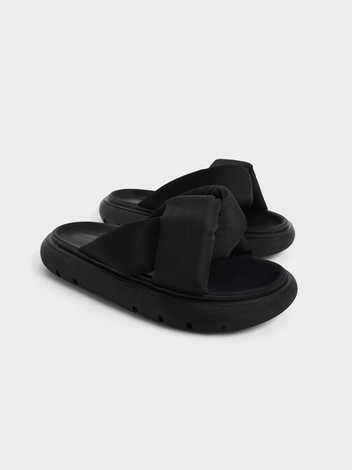 Odessa Nylon Round-Toe Slide Sandals, Black, hi-res