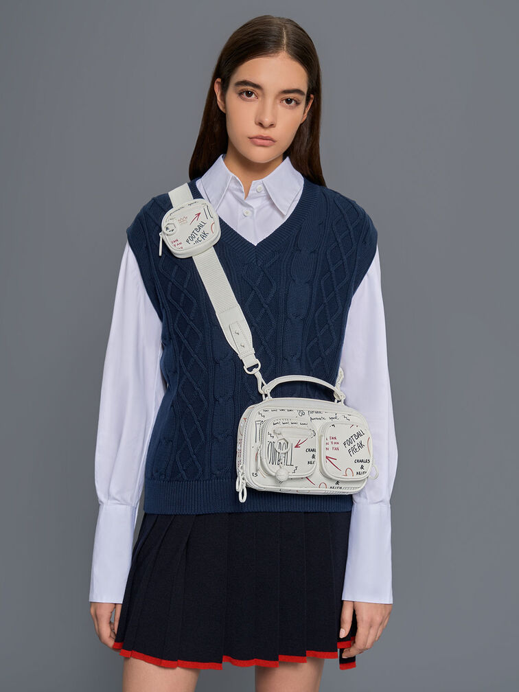 Graffiti Print Multi-Pouch Crossbody Bag, Multi, hi-res